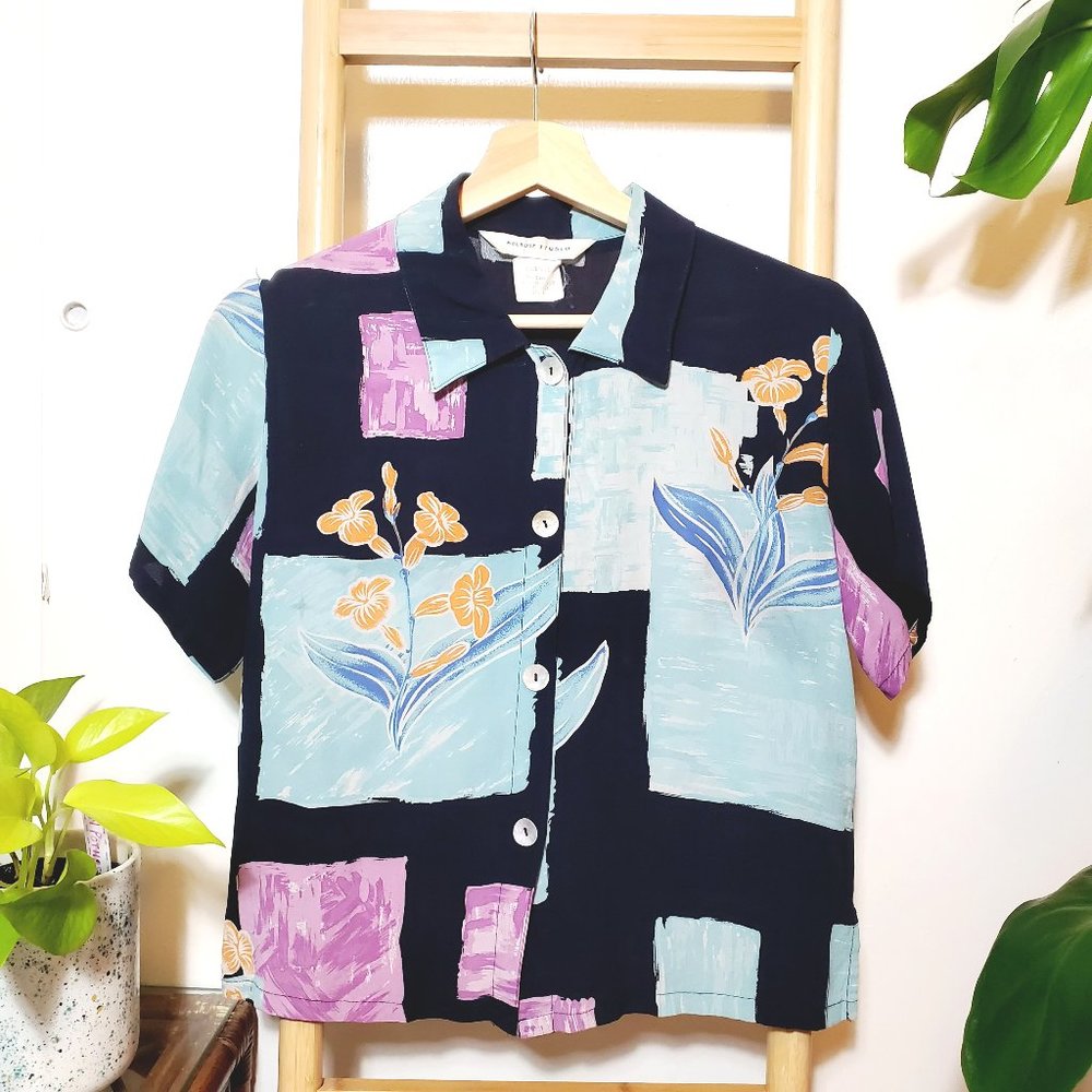 Melrose Shirt Vintage 80's Button Up Floral Top